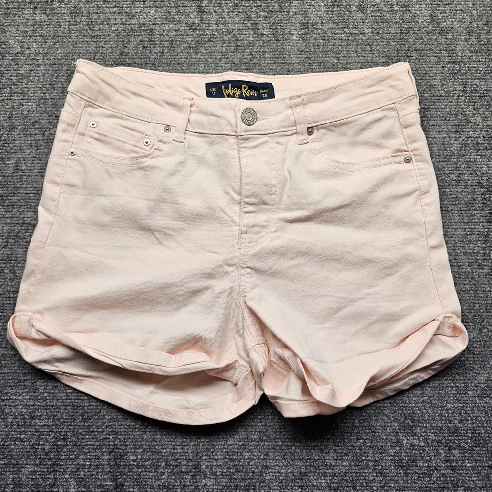 Indigo Rein Womens Size 11 Waist 29 Pink Denim Shorts High Rise Rolled Cuff